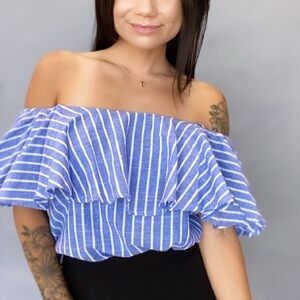Blue Striped Off-Shoulder Top